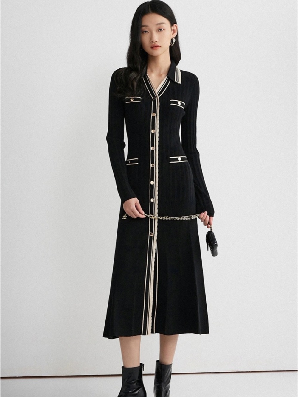 SANDRO Alexandrine Long Sleeve Sweater Dress - Picture 2 of 15